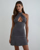 Image of Nakime Halter Mini Dress with Eyelets in Jersey Charcoal Grey