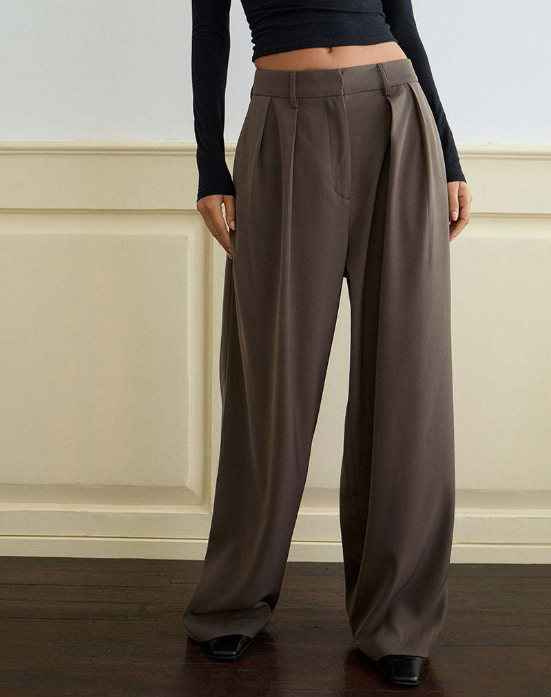 Image of Nala Wide Pleat Trouser in Tailoring Truffle