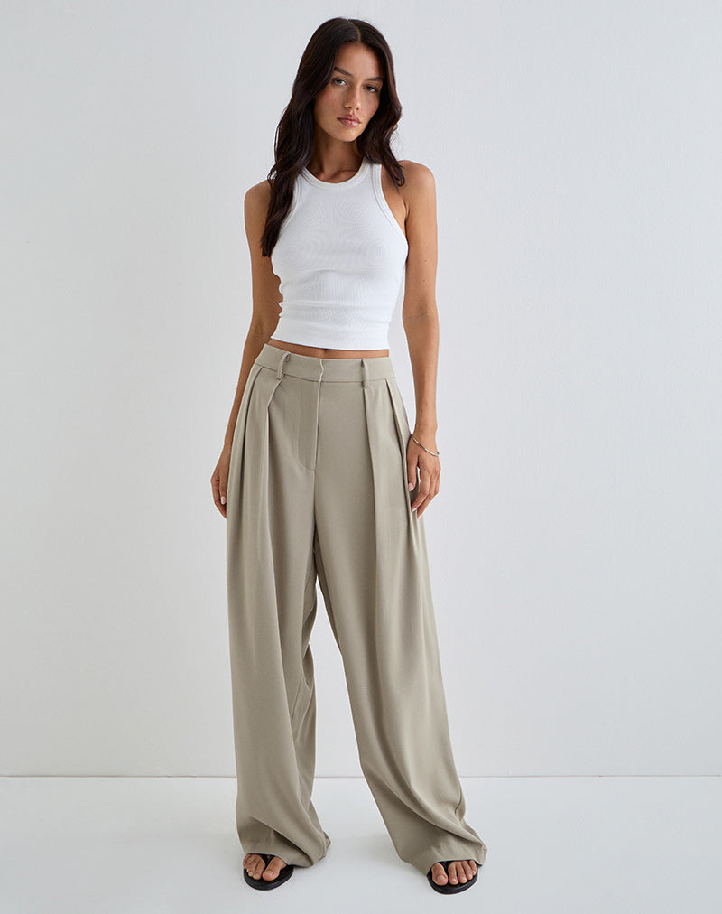 Image of Nala Wide Pleat Trouser in Taupe Tailoring