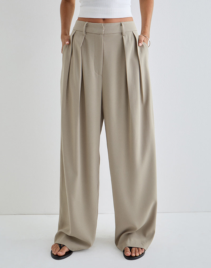 Image of Nala Wide Pleat Trouser in Taupe Tailoring
