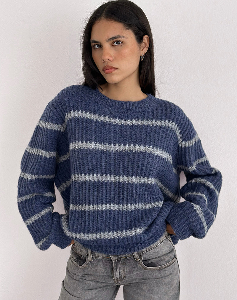 Image of Namirta Jumper in Blue with Grey Stripe