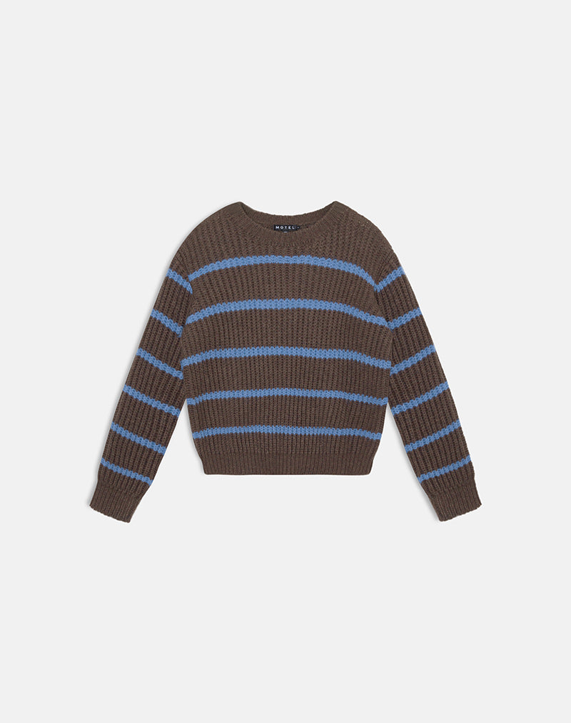 Image of Namirta Jumper in Brown with Blue Stripe