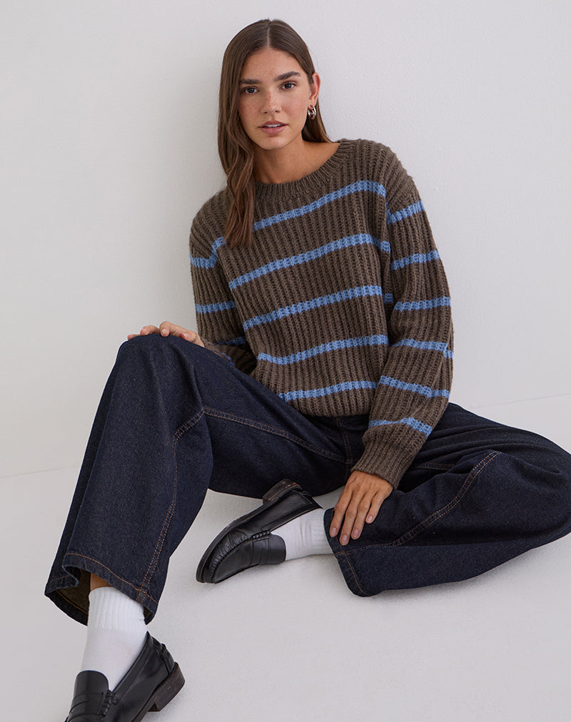 Image of Namirta Jumper in Brown with Blue Stripe