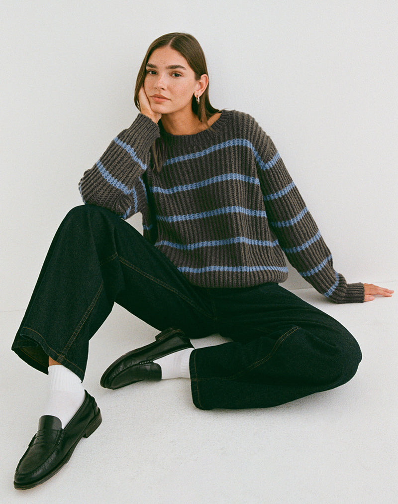 Image of Namirta Jumper in Brown with Blue Stripe