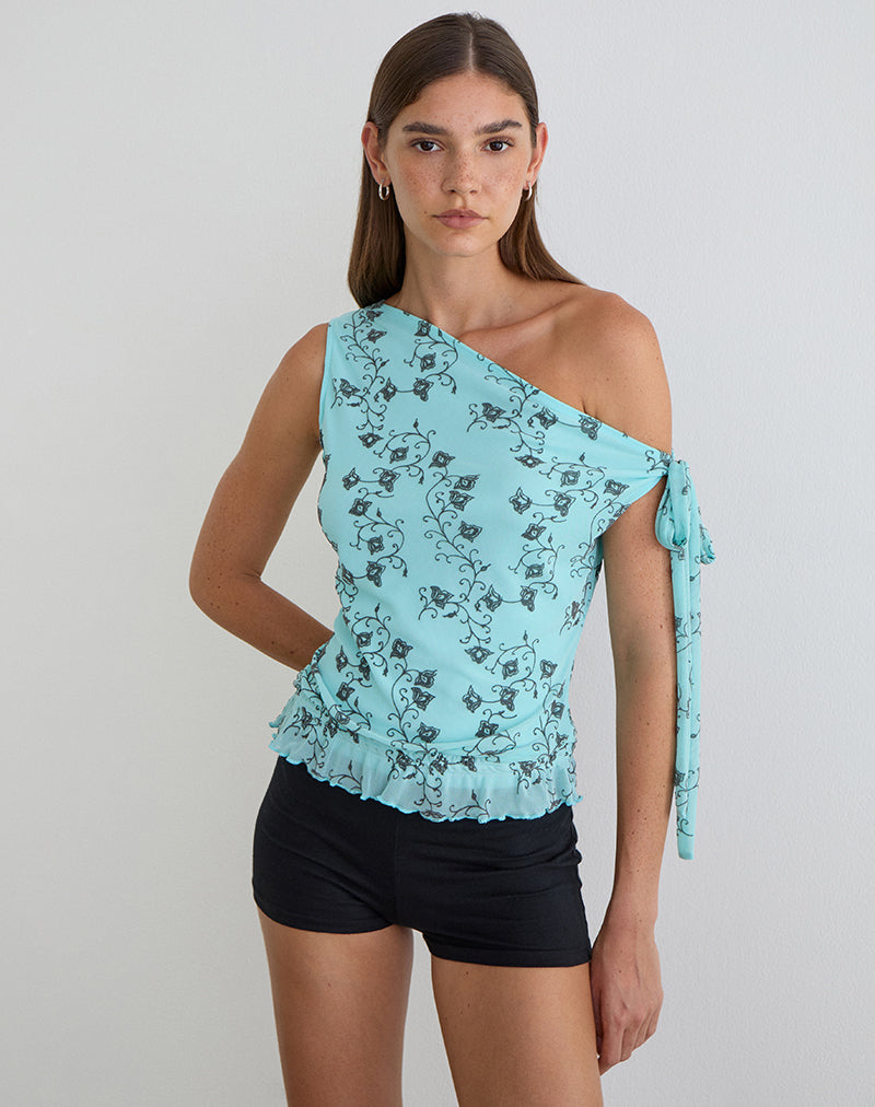 Image of Nani Off Shoulder Top in Winding Ivy Blue