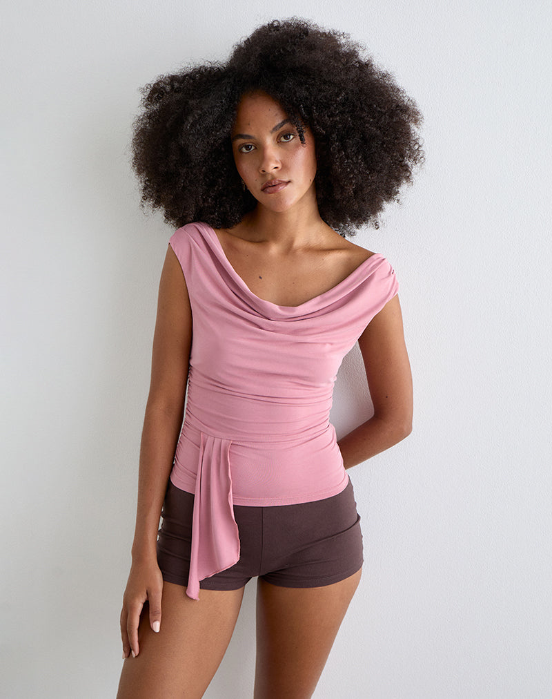 Image of Neida Drape Top in Cupro Pink