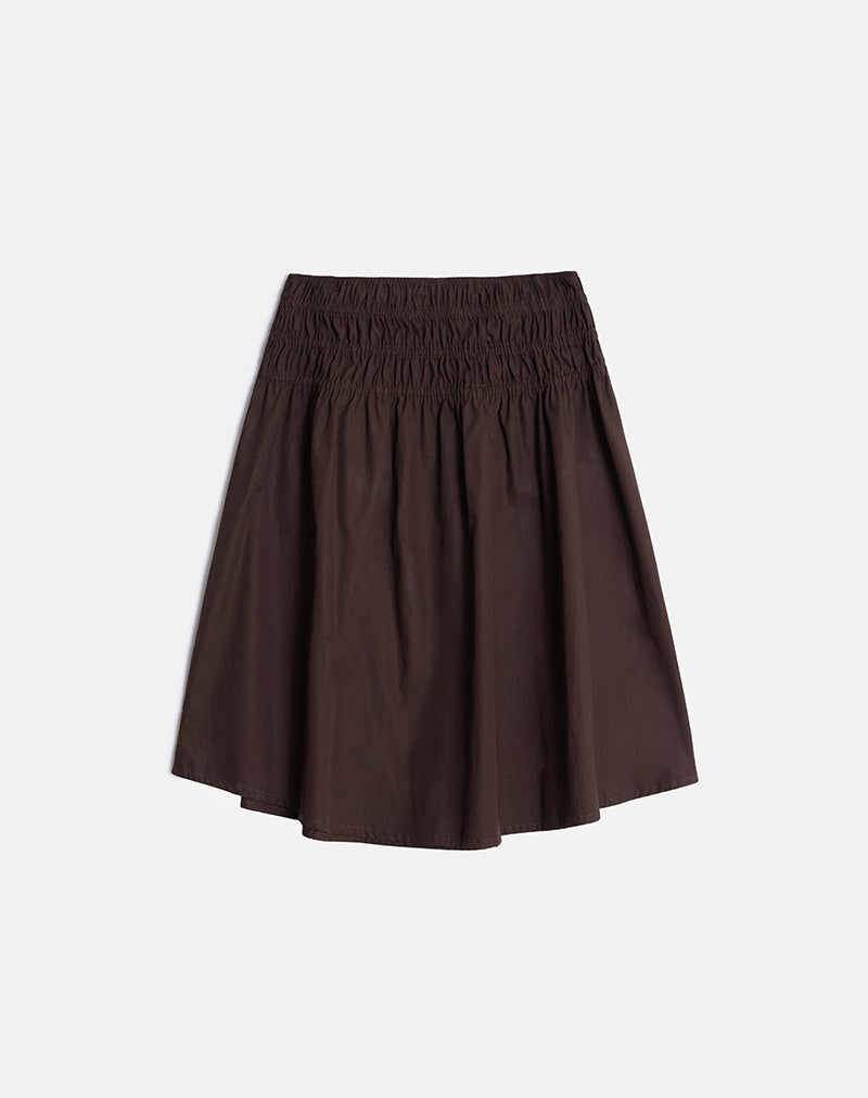 Image of Neleta Midi Skirt in Poplin Bitter Chocolate