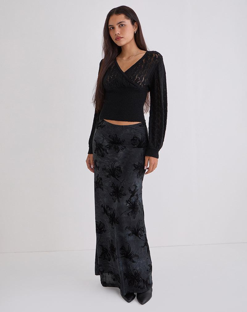 Image of Alfreda Maxi Skirt in Burnout Velvet Grey