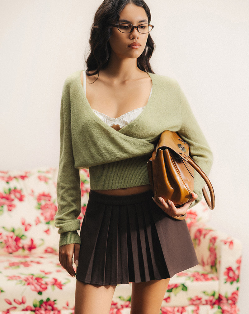 Image of Nilza Wrap Top in Knit Sage Green