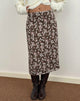 Image of Nimas Midi Skirt in Brown and Pink Polka Flower Chiffon