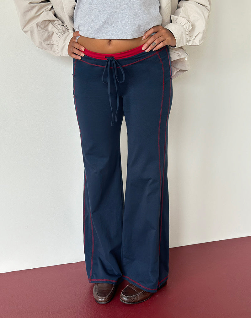 Image of Nanine Trouser in Navy with Adrenaline Red Binding