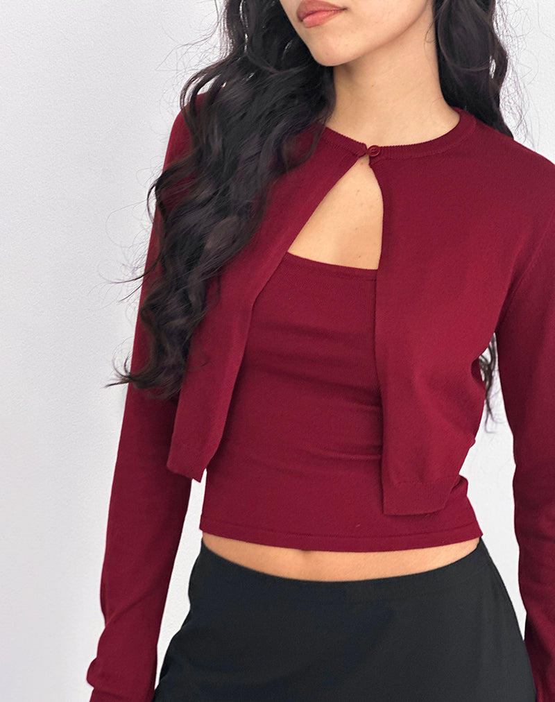 Image of Nuha Cropped Cardigan in Burgundy