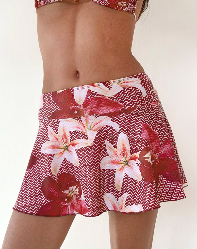 Image of Orla Mini Swim Skirt in Zig Zag Lily Burgundy