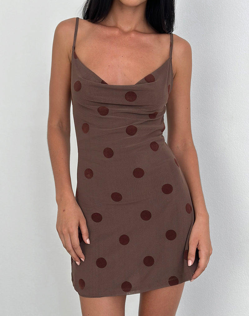 Image of Pastila Mini Dress in Big Polka Flock Brown