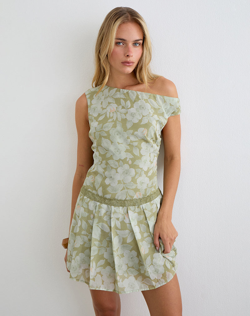 Image of Qaireen Mini Dress in Pale Flower Green
