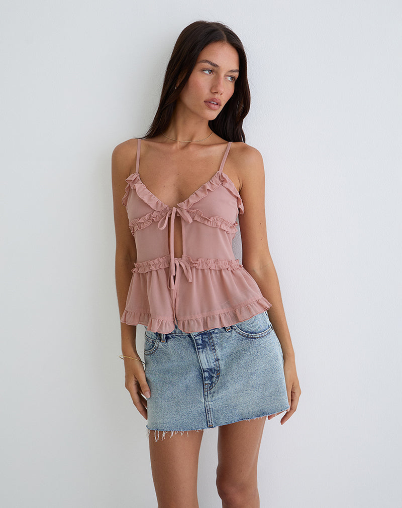 Image of Raeya Tie Front Cami Top in Chiffon Pink