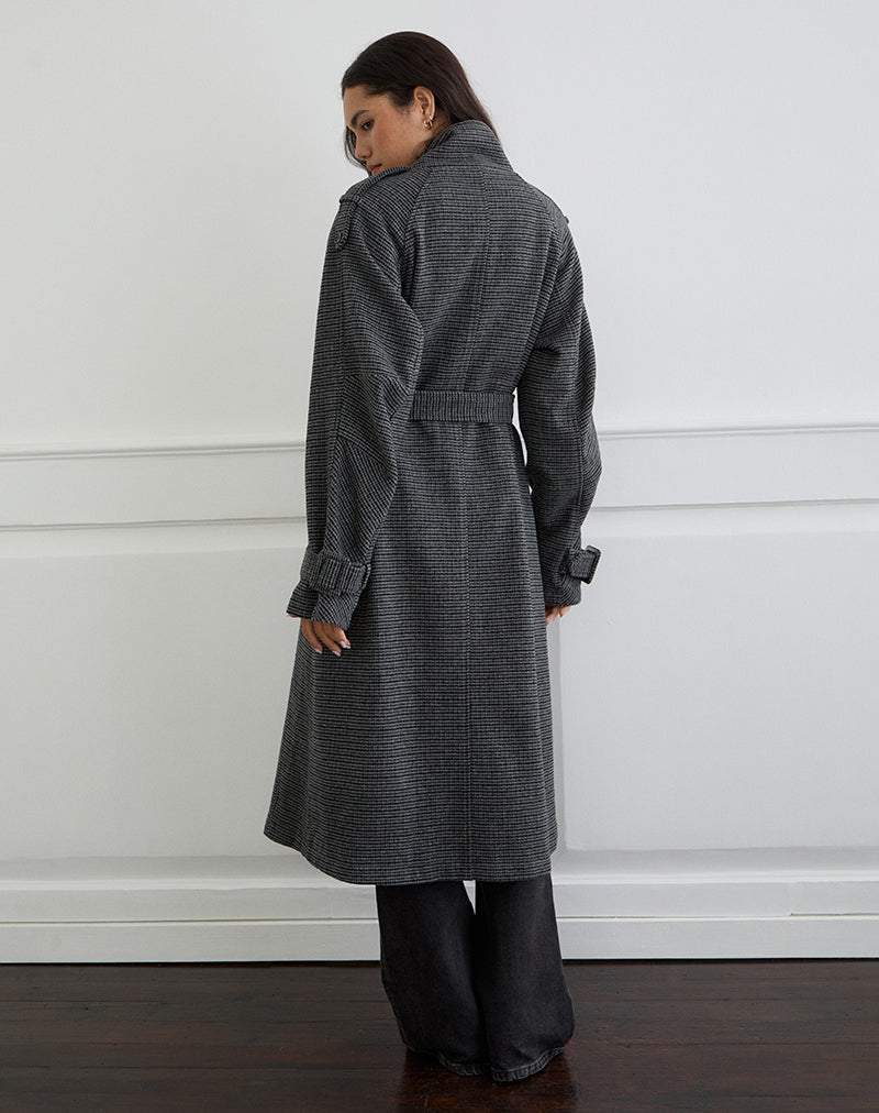 Image of Ravari Belted Trench Coat in Charcoal Check