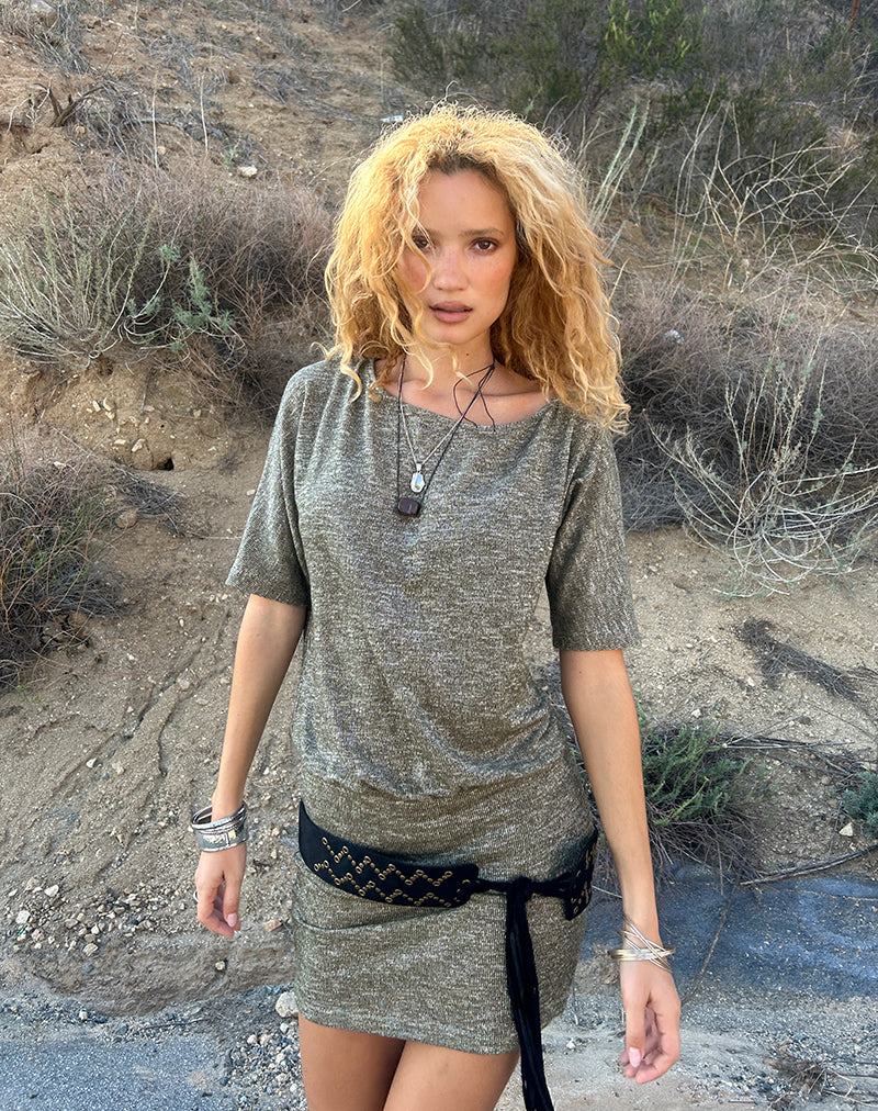 Images of Reeta Mini Dress in Glitter Knit Khaki