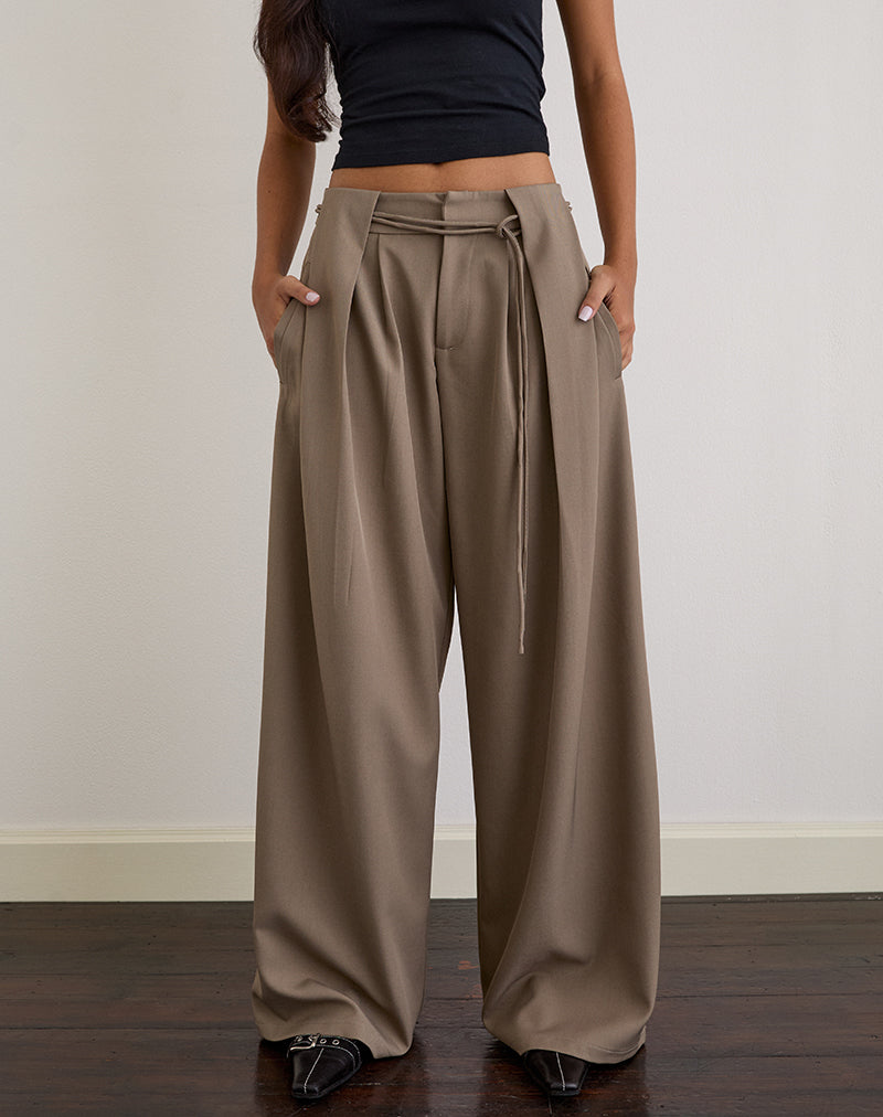 Image of Rivela Tie Waist Trouser in Taupe