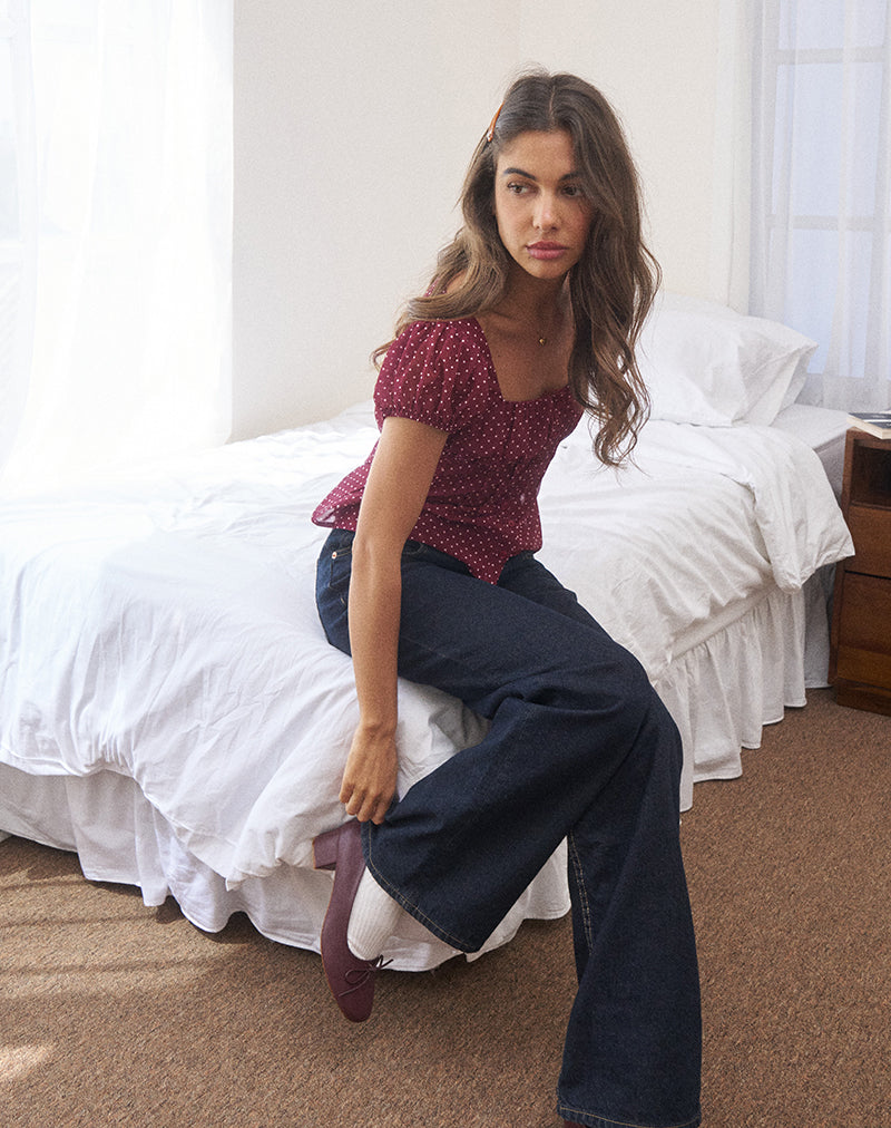 Image of Rolina Blouse in Chiffon Mini Polka Burgundy