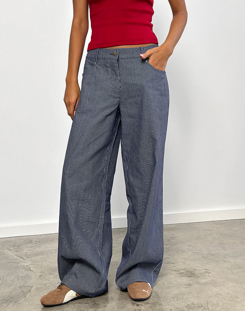 Image of Roomy Extra Wide Low Rise Jeans in Pinstripe Indigo Wash