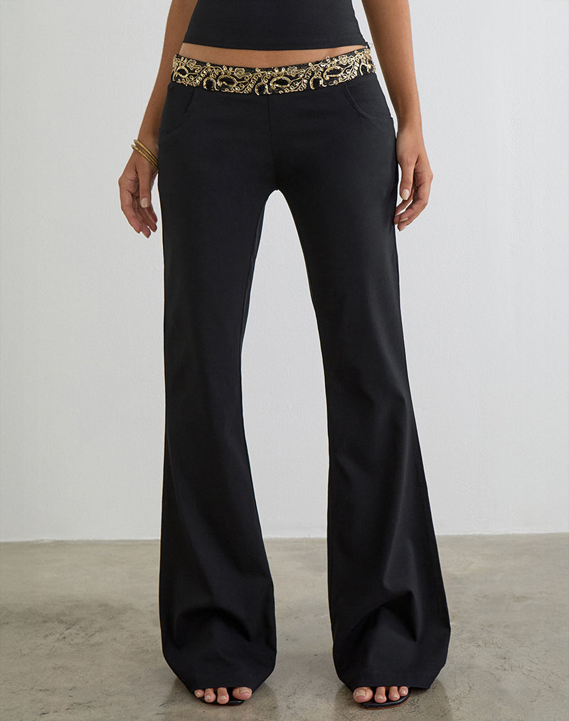 Image of Rosimo Flare Trouser in Black with Embroidered Sequin Trim