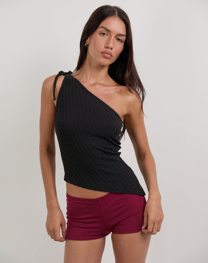 Image of Rusana Top in Sheer Diagonal Knit Black
