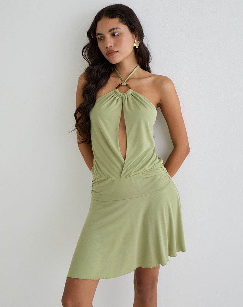 Image of Saira Halter Neck Mini Dress in Sage