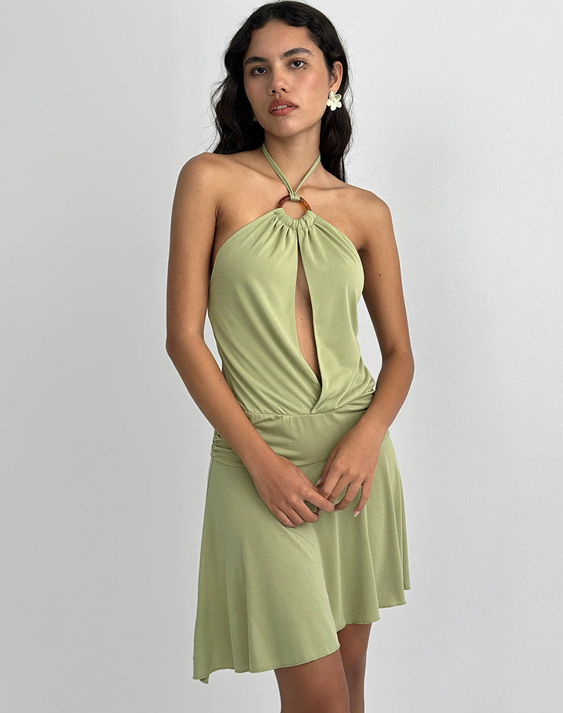 Image of Saira Halter Neck Mini Dress in Sage