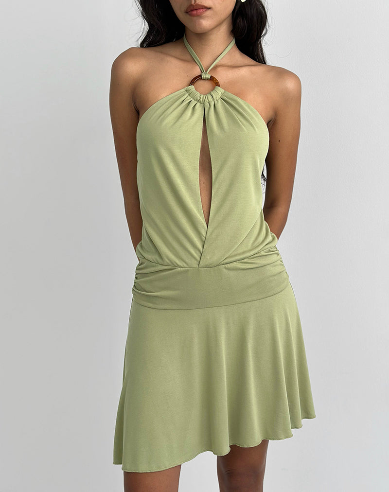 Image of Saira Halter Neck Mini Dress in Sage