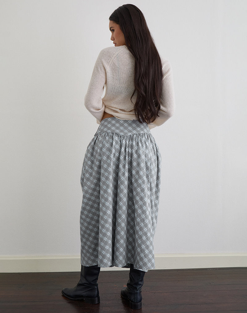 Image of Sanadi Midi Skirt in Poplin Oblique Check Grey