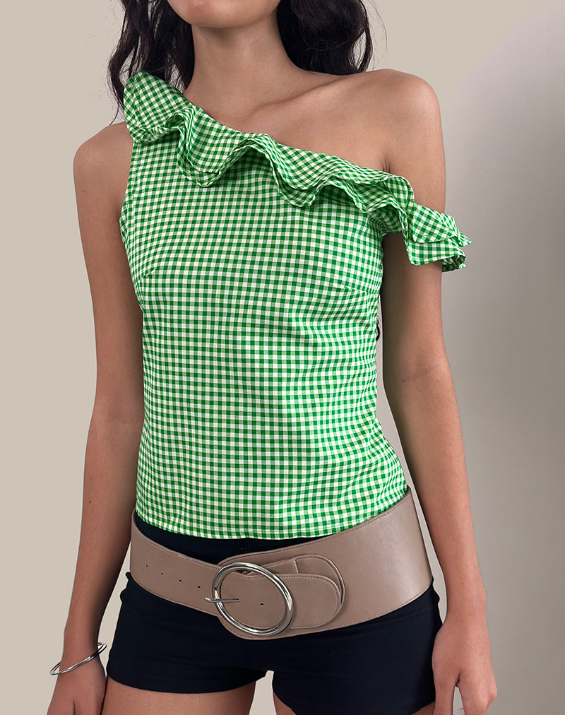 Image of Sanamu Frill Top in Mini Gingham Green