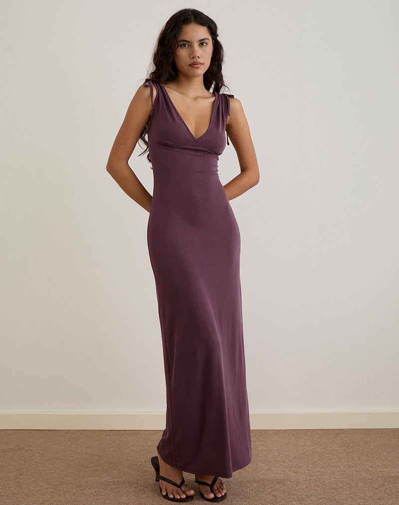 Image of Sanyu Plunge Maxi Dress in Cupro Deep Purple