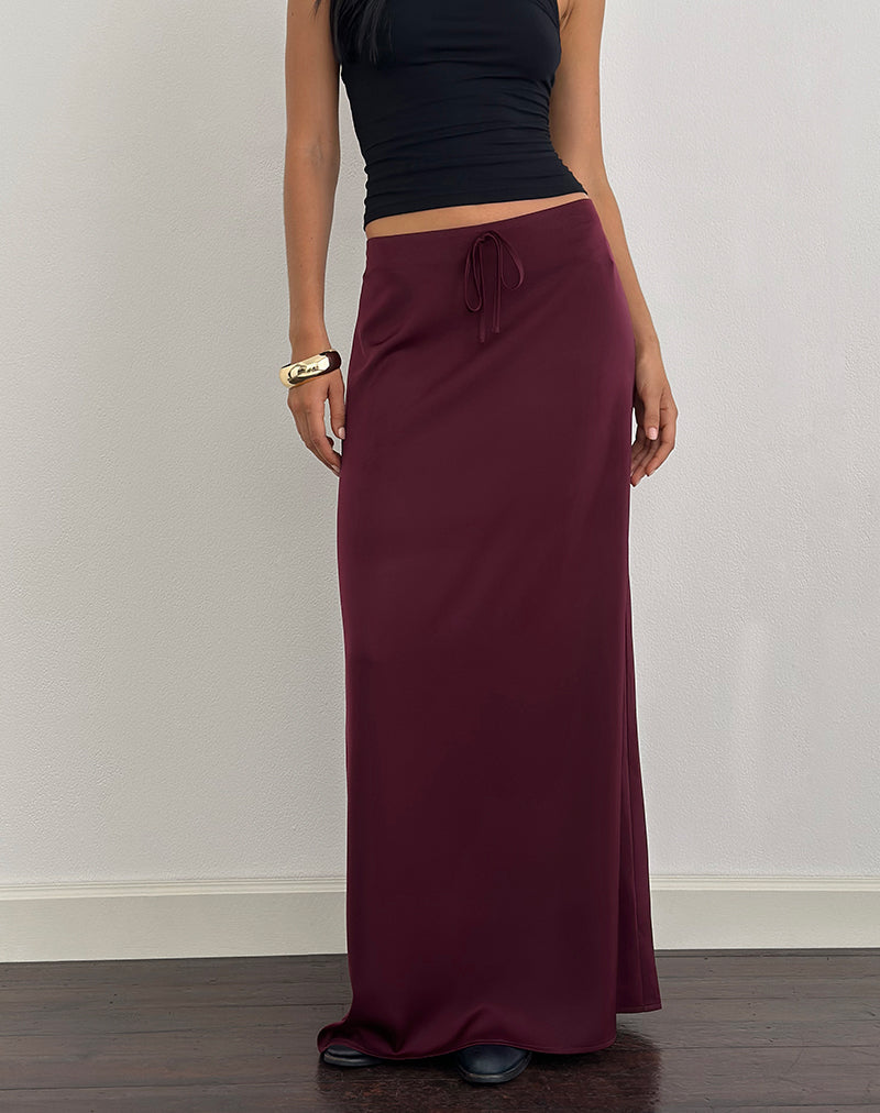 Image of Sarinem Maxi Skirt in Satin Burgundy