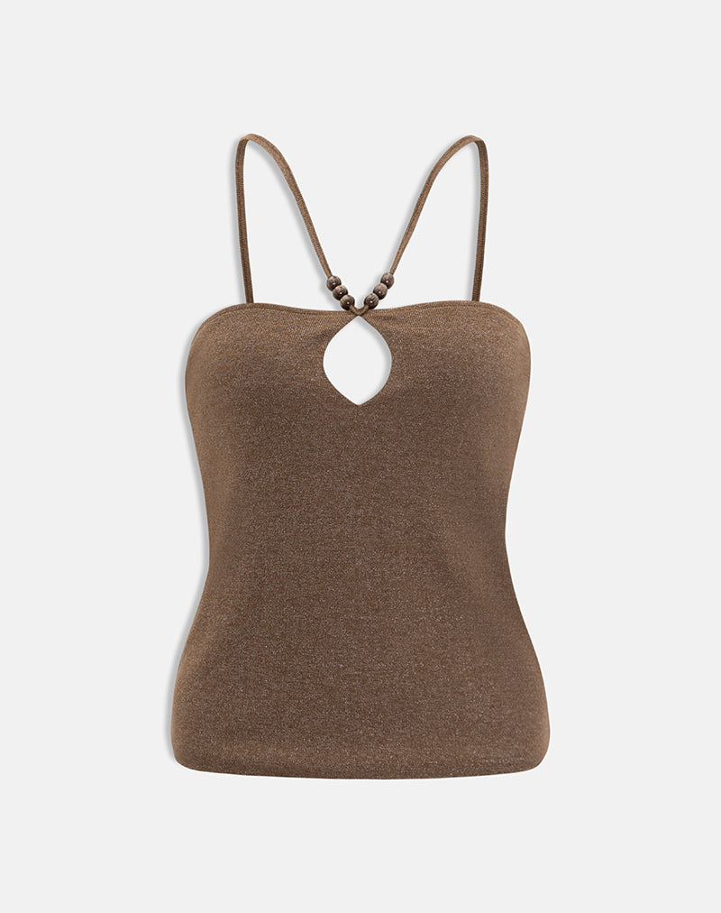 Image of Satuna Top with Beads in Shimmer Knit Brown