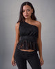 Image of Sayong One Shoulder Top in Floral Lace Black