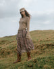 Image of Sedra Midi Skirt in Brown and Pink Blurry Check