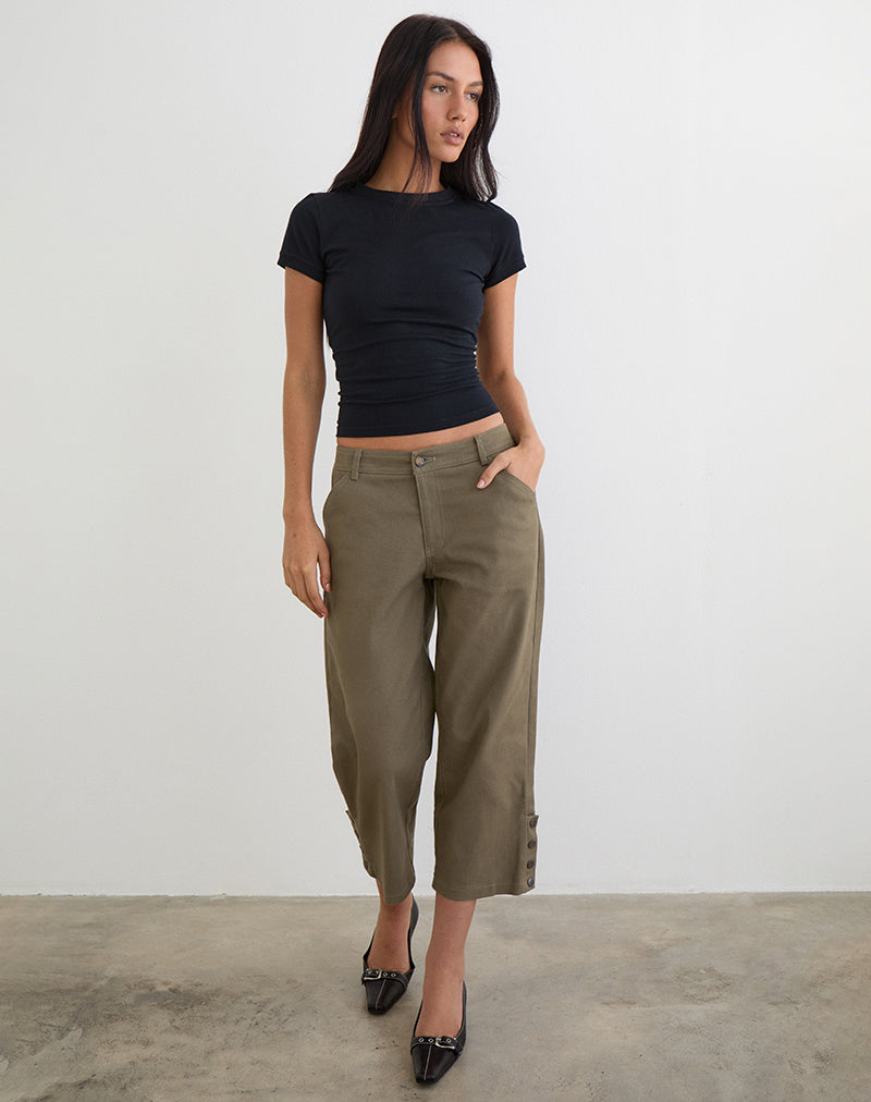 Image of Selesa Capri Trouser in Twill Khaki