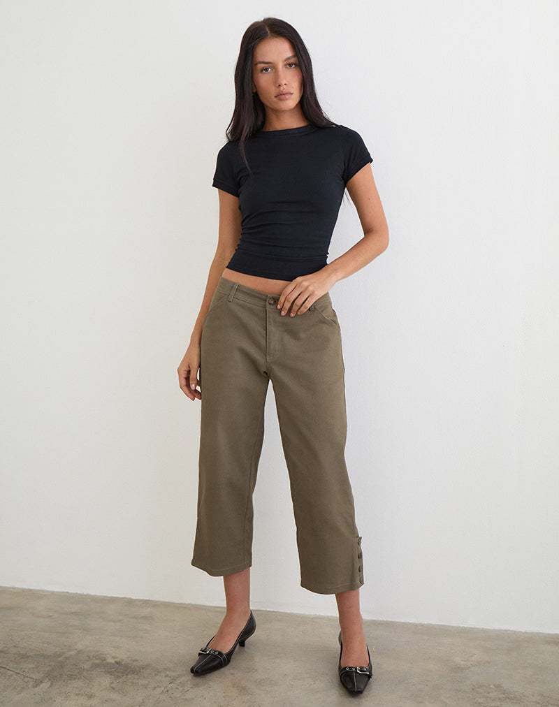 Image of Selesa Capri Trouser in Twill Khaki
