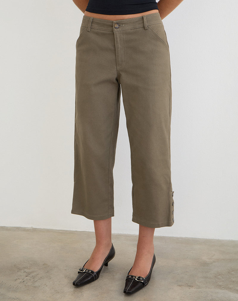 Image of Selesa Capri Trouser in Twill Khaki