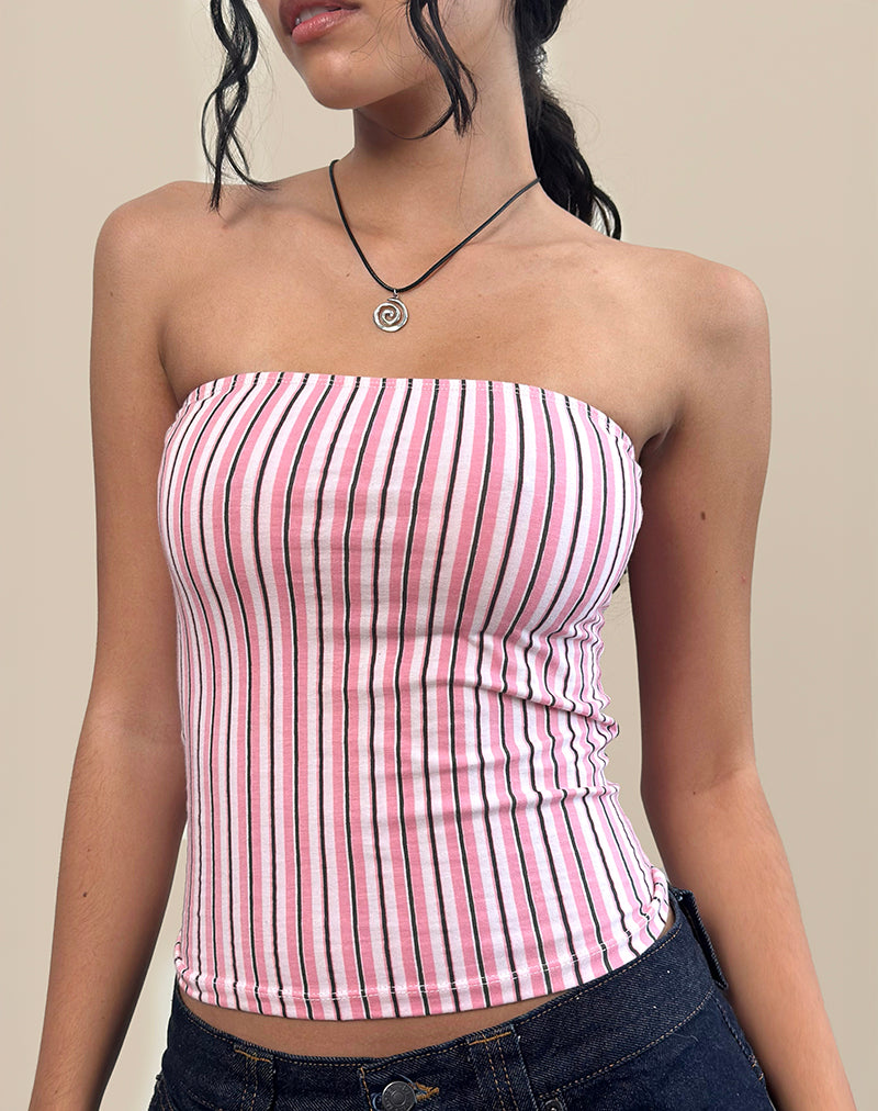 Image of Shaelo Bandeau Top in Pinstripe Pink