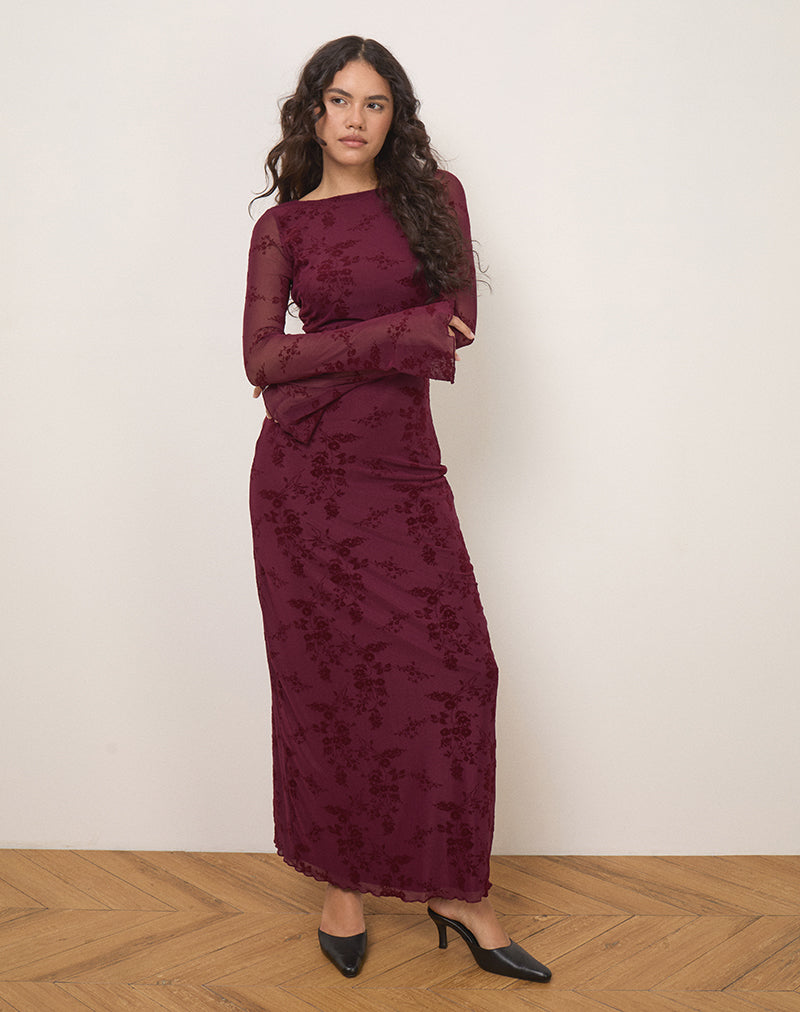 Image of Shaleed Maxi Dress in Botanical Flower Maroon