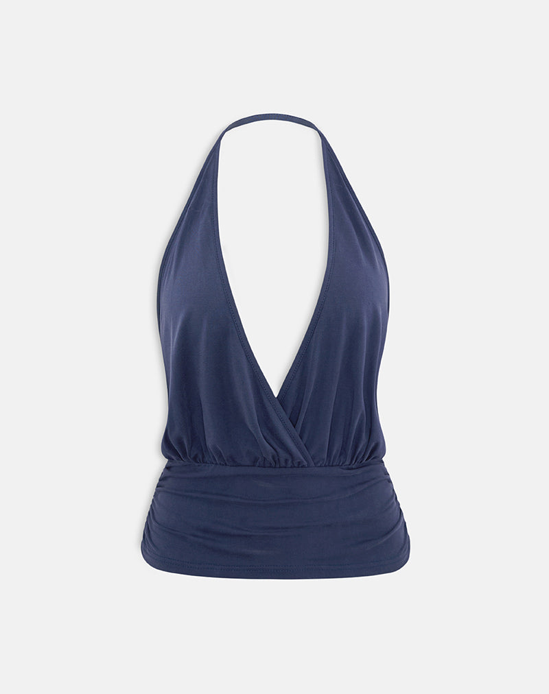 Image of Sherlyn Halter Top in Cupro Navy
