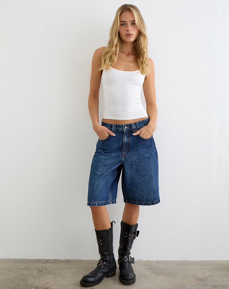 Image of Low Rise Denim Skater Short in Mid Blue Used