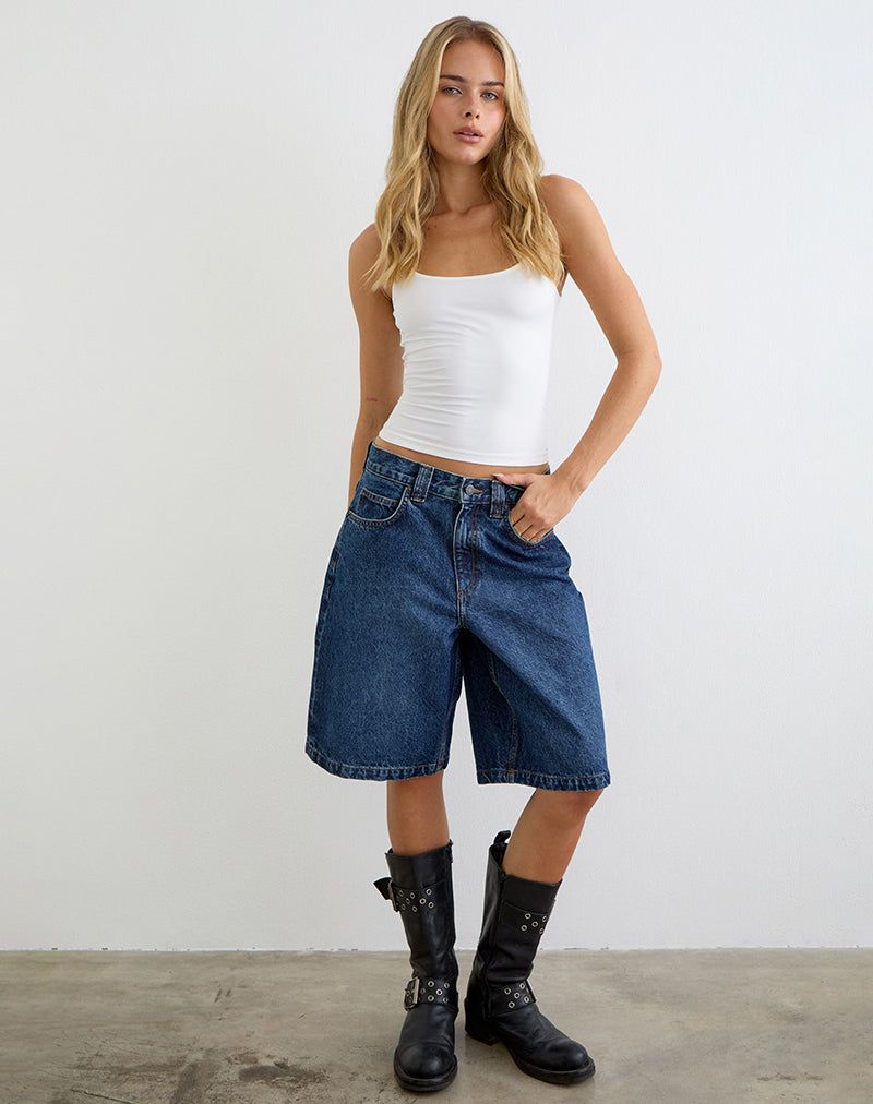 Image of Low Rise Denim Skater Short in Mid Blue Used