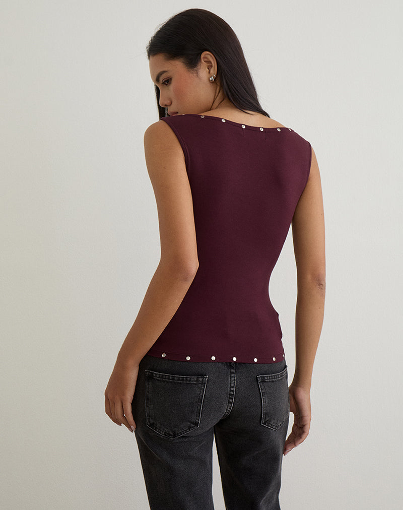 Image of Slater Studded Top in Rayon Jersey Dark Plum