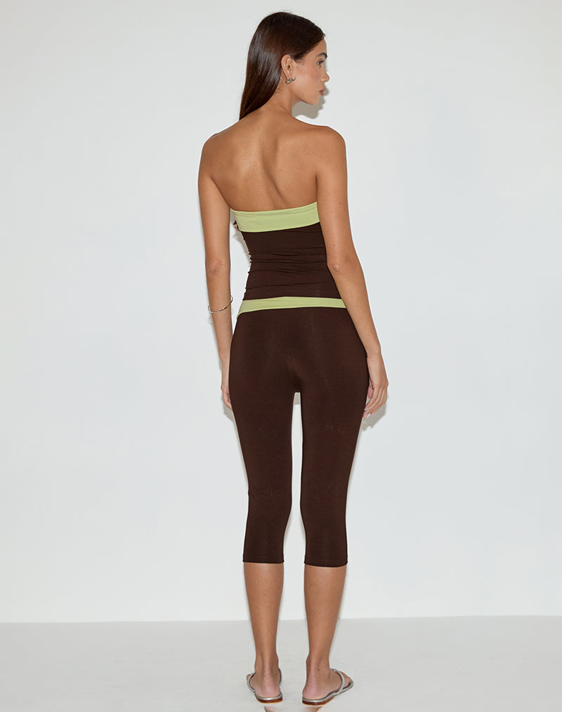 Image of Vivah Fold-over Capri in Chocolate Brown with Pistachio Binding