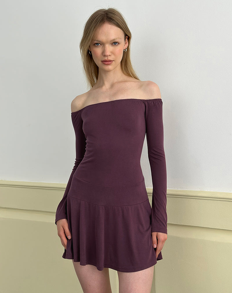 Image of Somiah Bardot Mini Dress in Cupro Deep Purple
