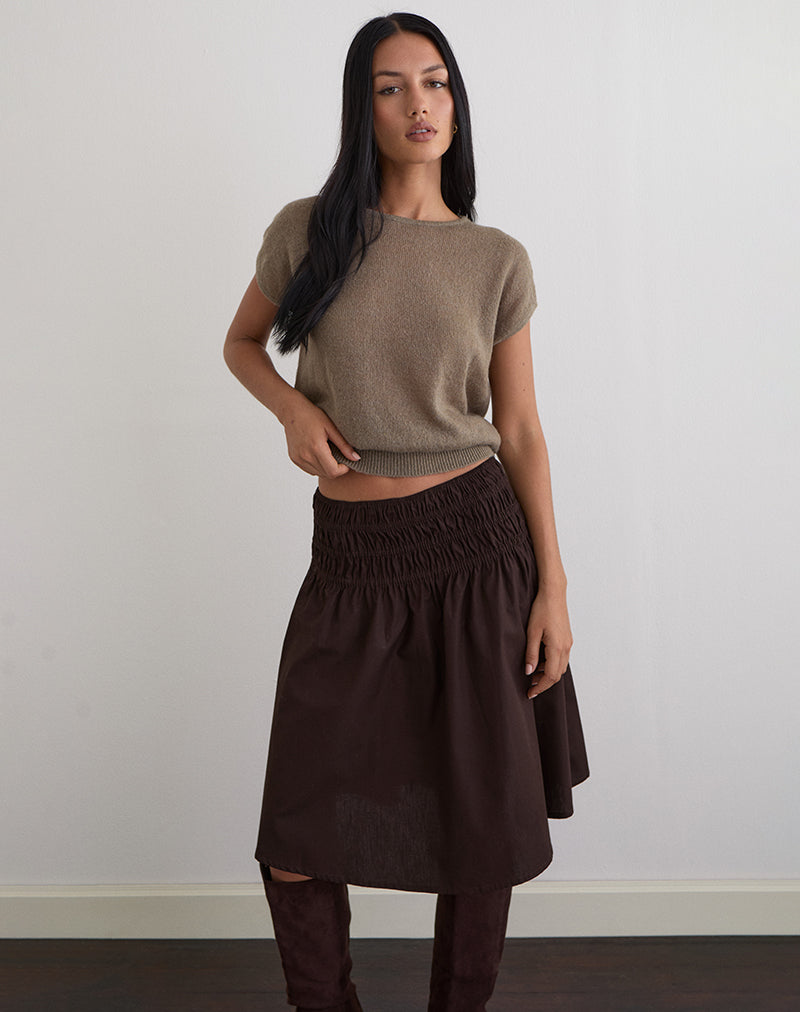 Image of Neleta Midi Skirt in Poplin Bitter Chocolate
