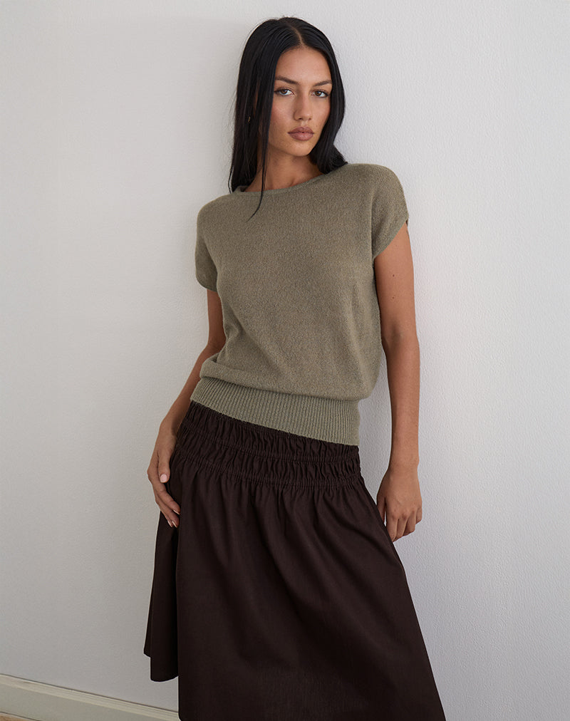 Image of Sorin Deep Waistband Top in Knit Khaki